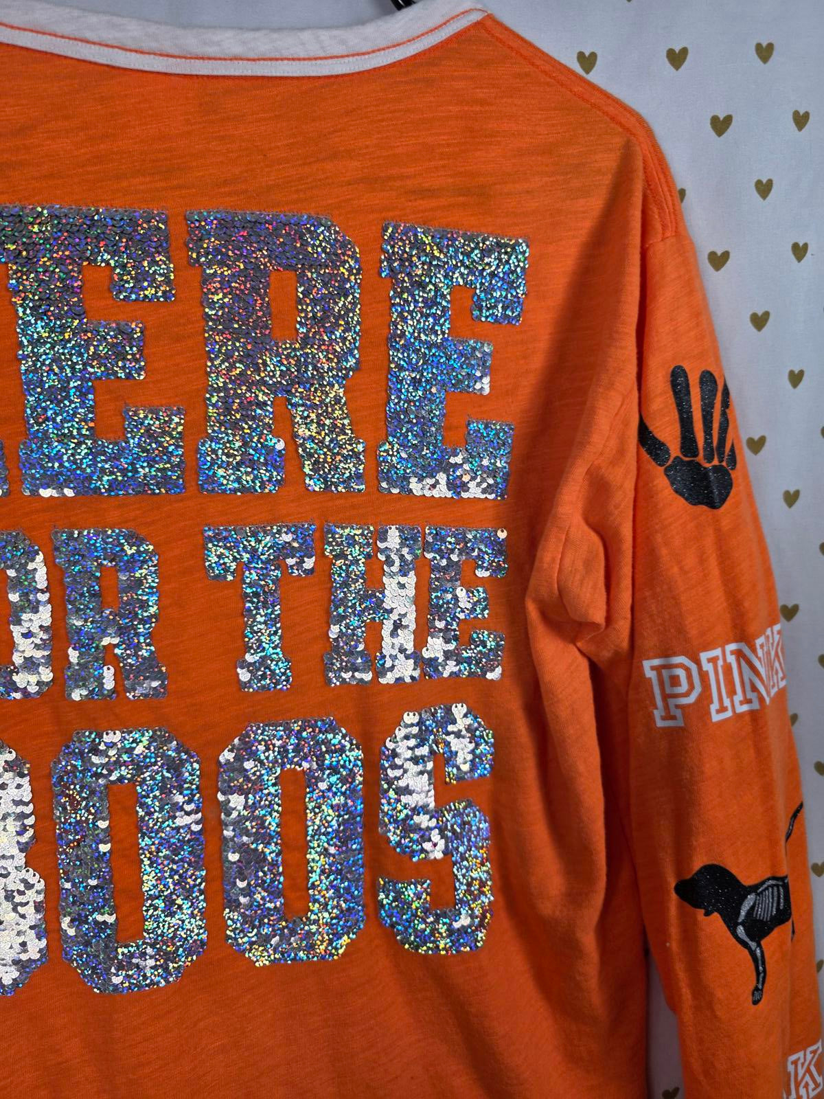Victorias Secret PINK HTF HALLOWEEN Here for the BOOS BLING Tee Lace front SMALL