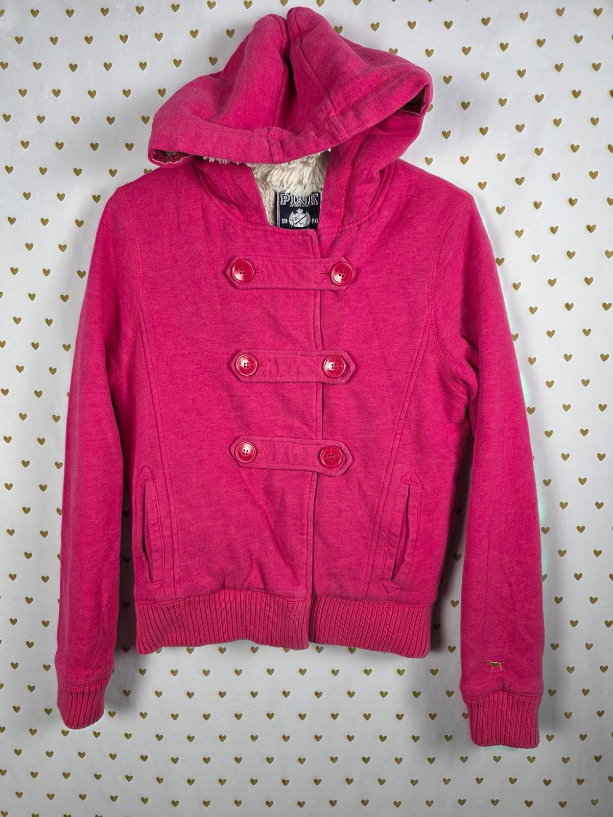 Victorias Secret Pink GRAIL FUR LINED love Hoodie SMALL WARM Y2K VTG jacket