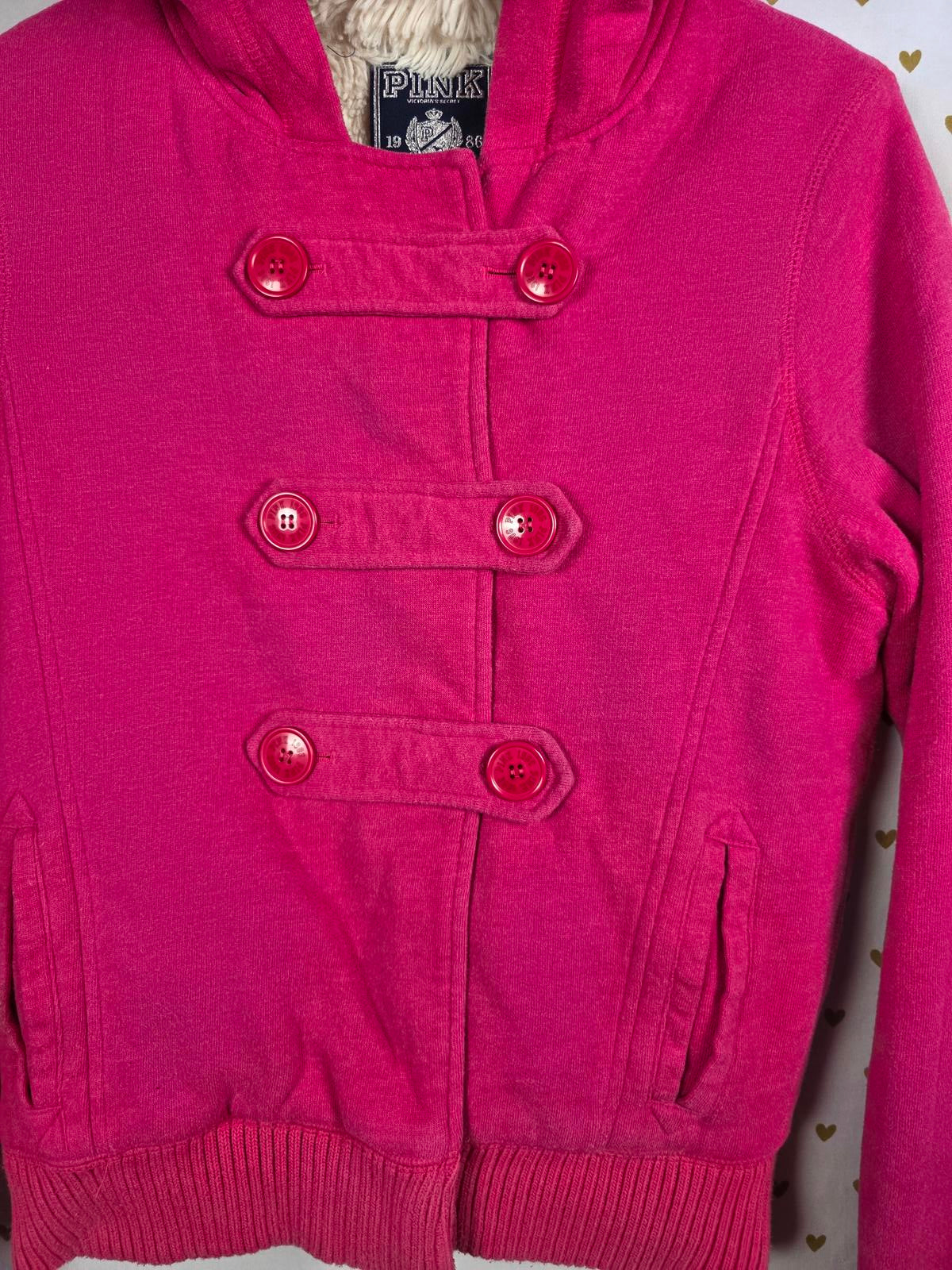 Victorias Secret Pink GRAIL FUR LINED love Hoodie SMALL WARM Y2K VTG jacket