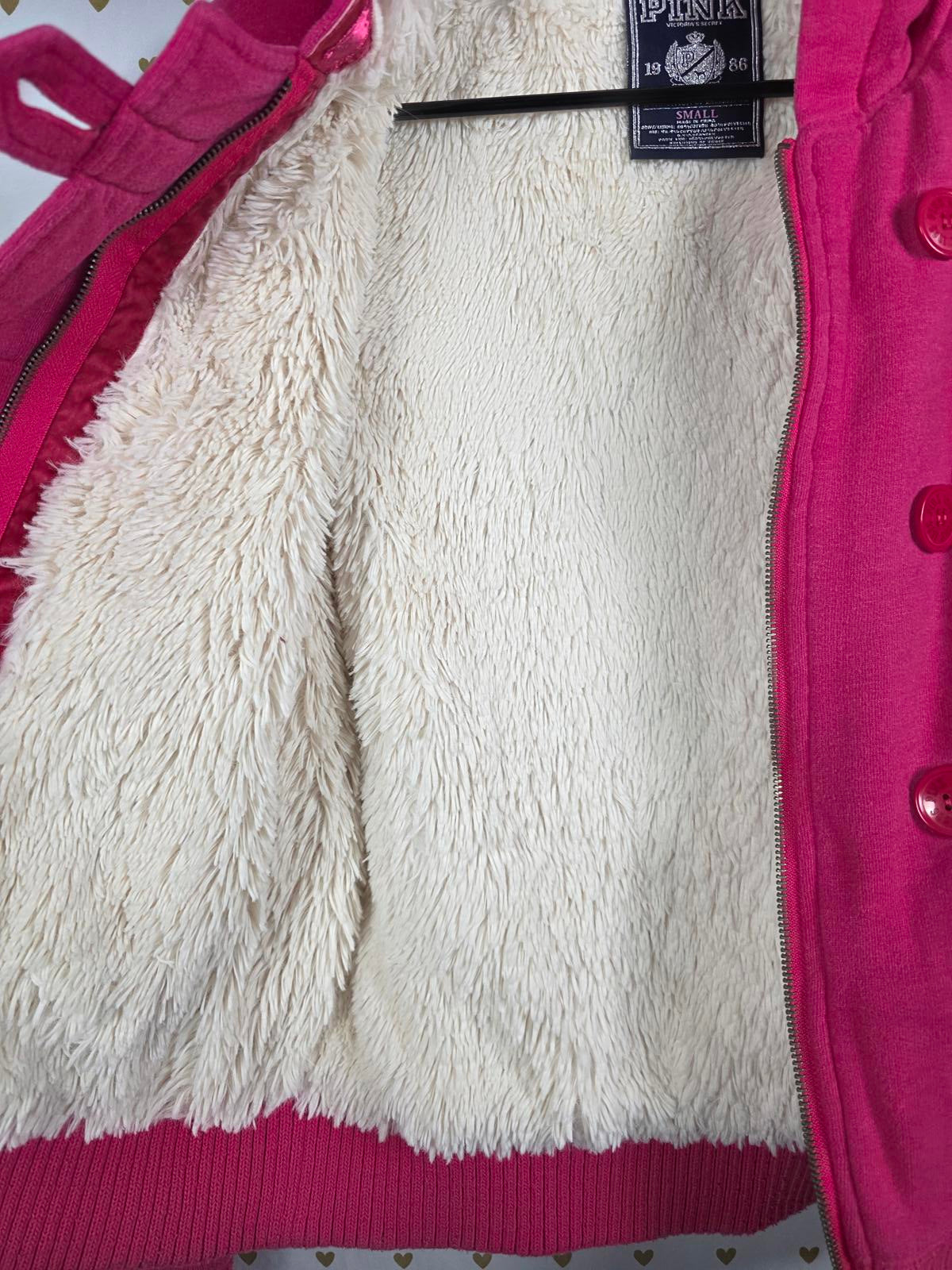 Victorias Secret Pink GRAIL FUR LINED love Hoodie SMALL WARM Y2K VTG jacket