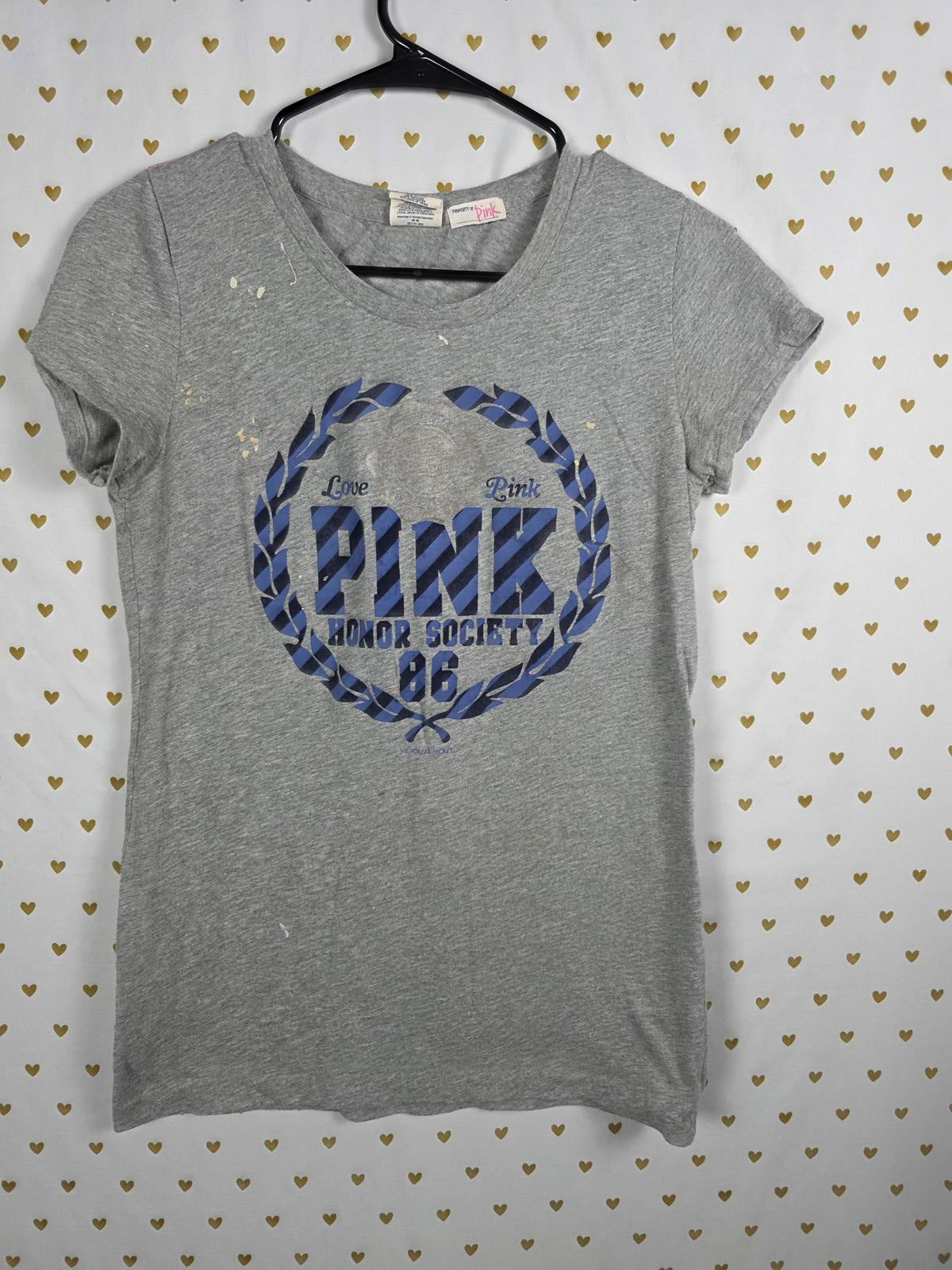 Victorias Secret PINK VINTAGE HONOR SOCIETY Y2K Large Tee Shirt Gray