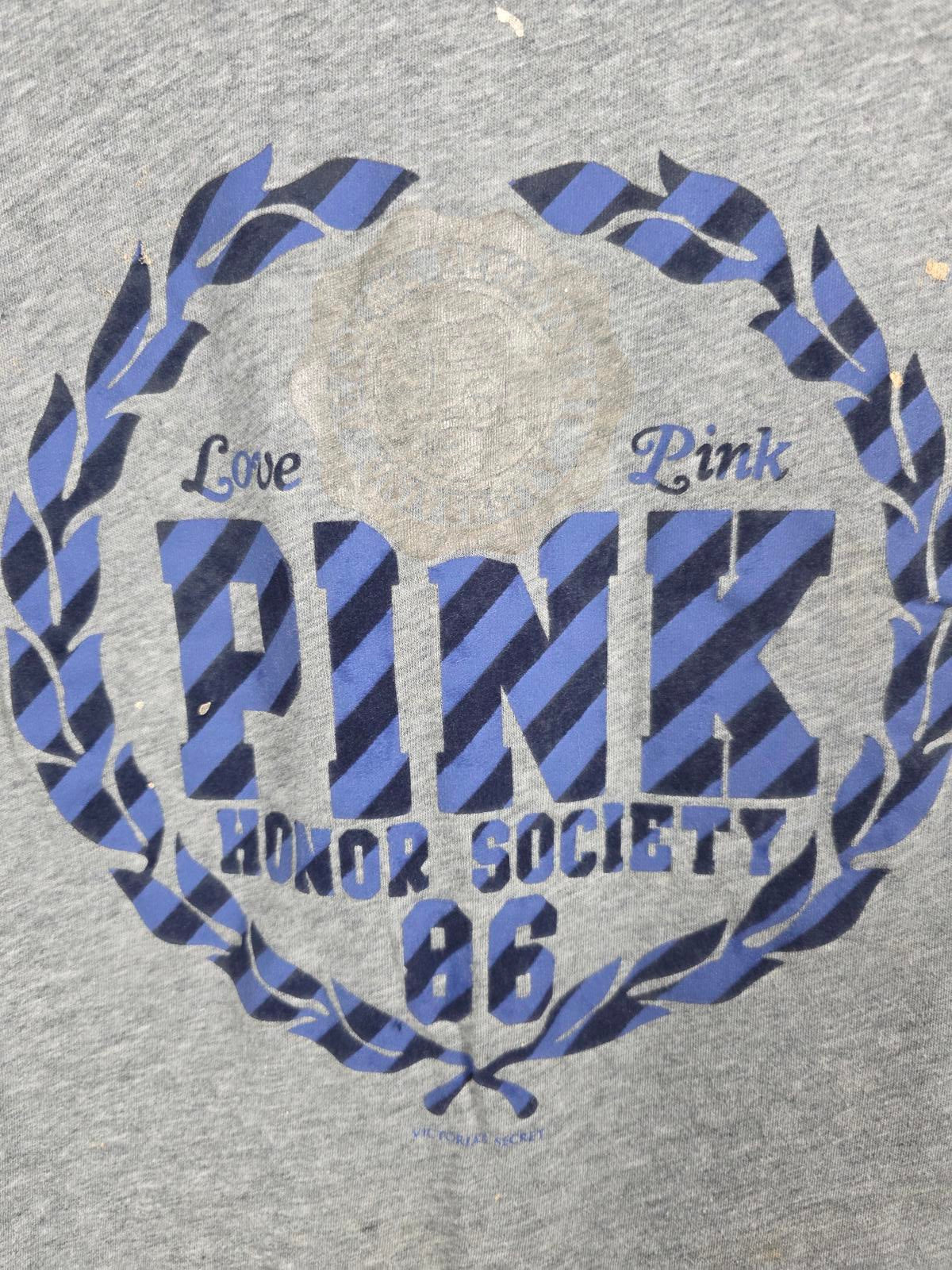 Victorias Secret PINK VINTAGE HONOR SOCIETY Y2K Large Tee Shirt Gray
