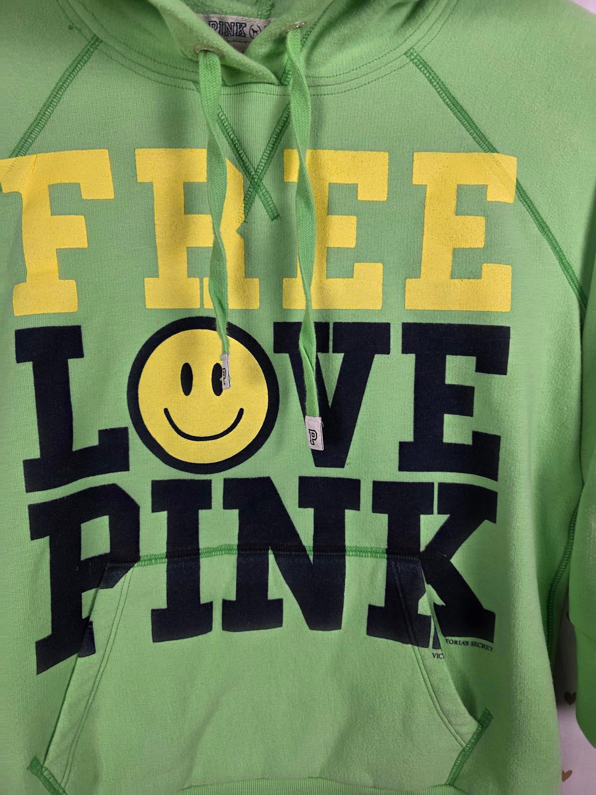 Victorias Secret Pink FREE LOVE Green VINTAGE Rare Hoodie Sweater Y2K Small