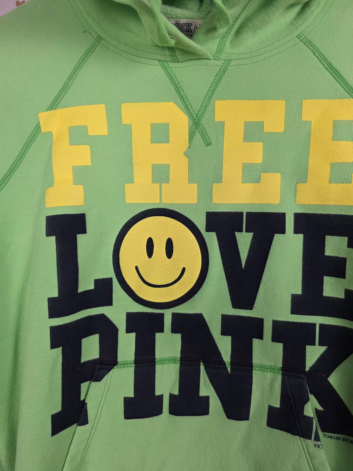 Victorias Secret Pink FREE LOVE Green VINTAGE Rare Hoodie Sweater Y2K Small