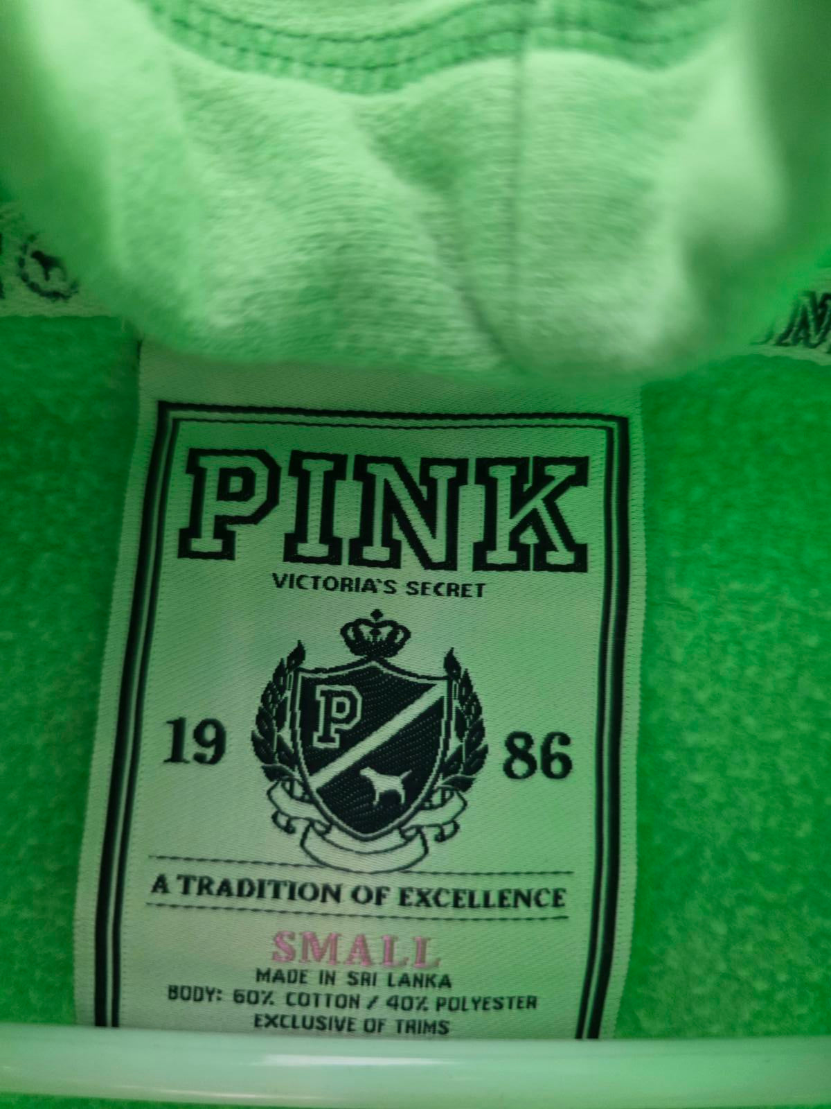 Victorias Secret Pink FREE LOVE Green VINTAGE Rare Hoodie Sweater Y2K Small