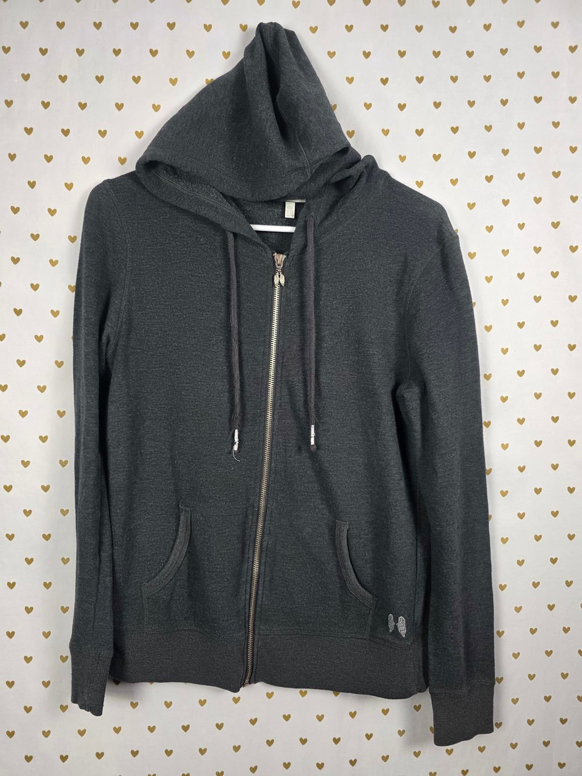Victorias Secret BLING Sequined Full Zip WINGS Hoodie Jacket Grey XS