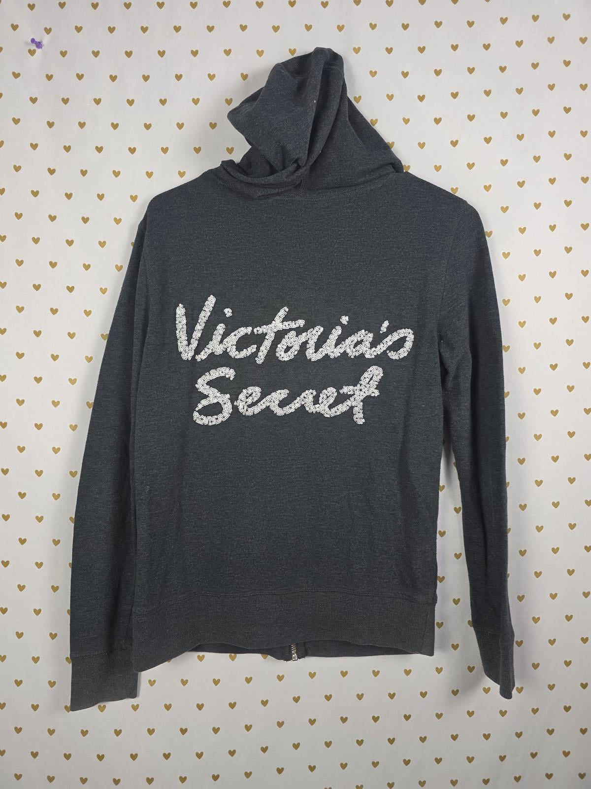 Victorias Secret BLING Sequined Full Zip WINGS Hoodie Jacket Grey XS