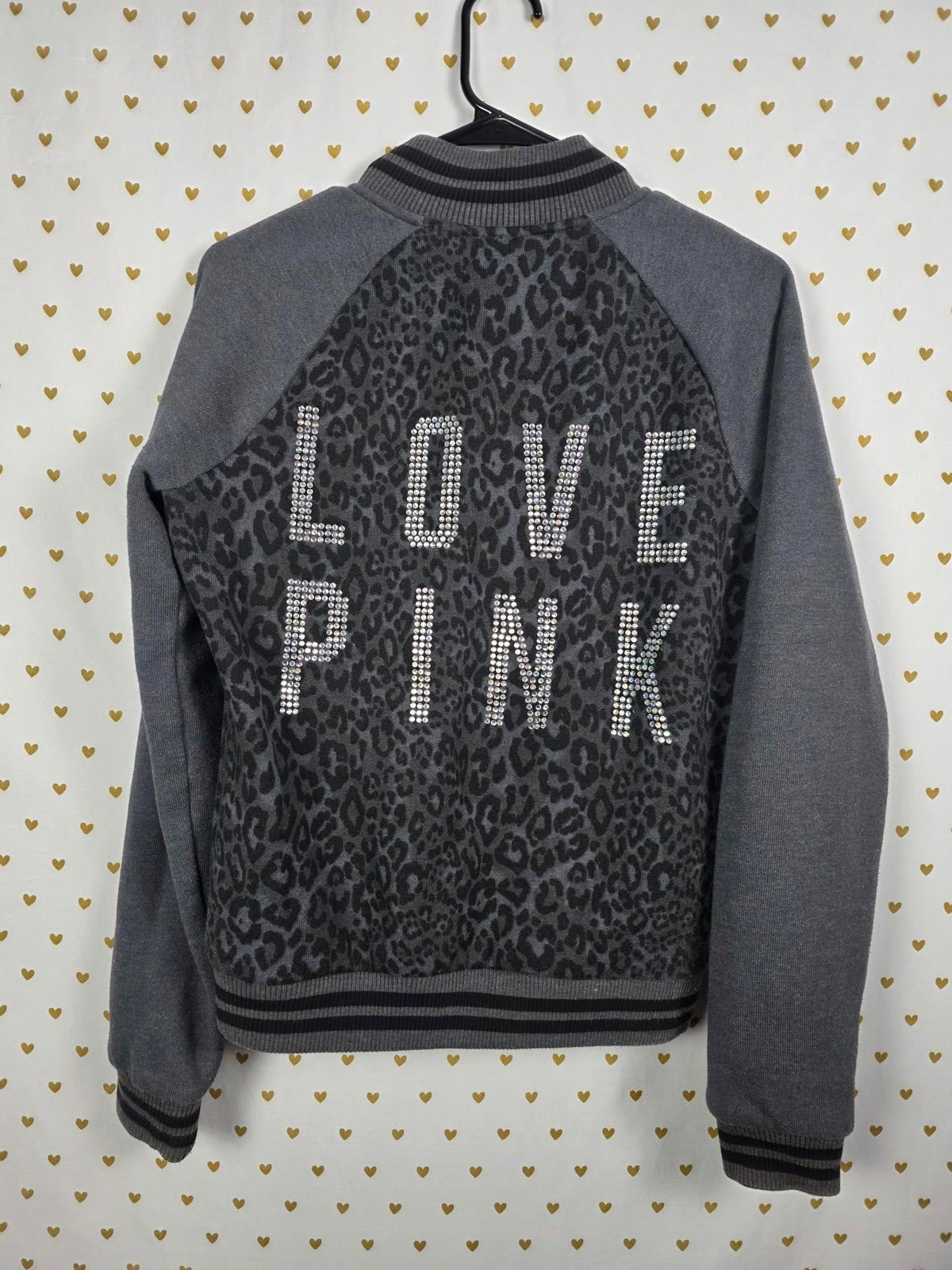 Victorias Secret Pink BLING CHEETAH LEOPARD Logo Varsity Bomber XS