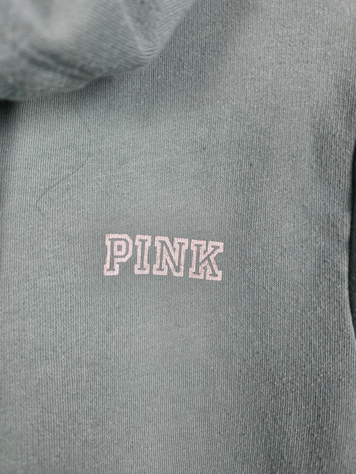 Victorias Secret Pink Full Zip Green Hoodie Logo BLING STUDDED Jacket SMALL