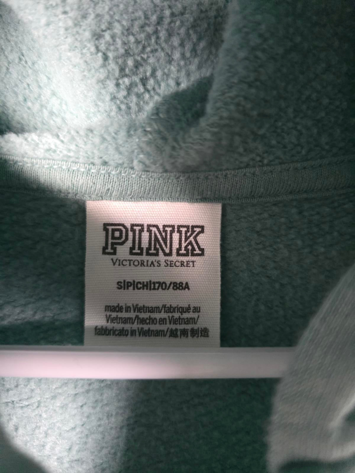 Victorias Secret Pink Full Zip Green Hoodie Logo BLING STUDDED Jacket SMALL