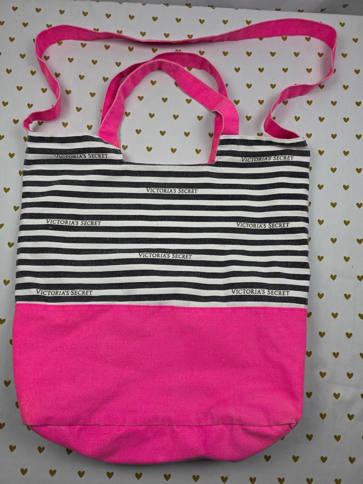Victorias Secret Pink VINTAGE Carryall Canvas Tote Bag Purse Striped