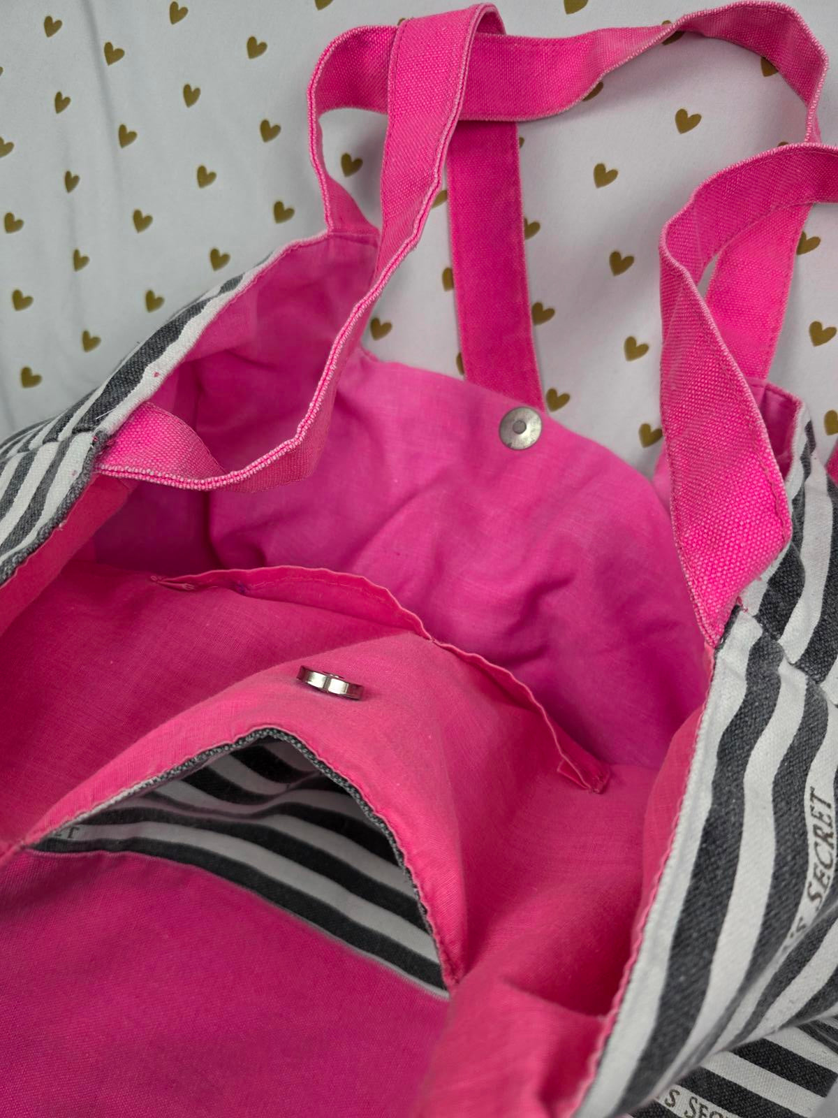 Victorias Secret Pink VINTAGE Carryall Canvas Tote Bag Purse Striped