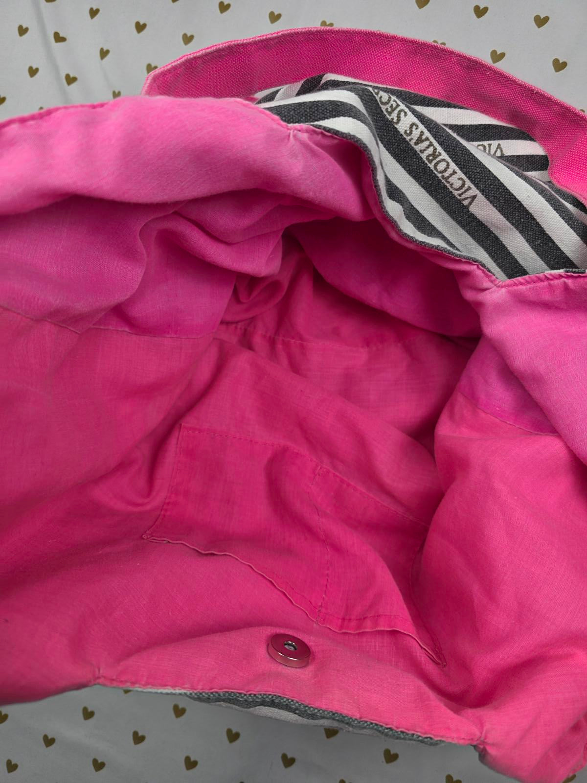 Victorias Secret Pink VINTAGE Carryall Canvas Tote Bag Purse Striped