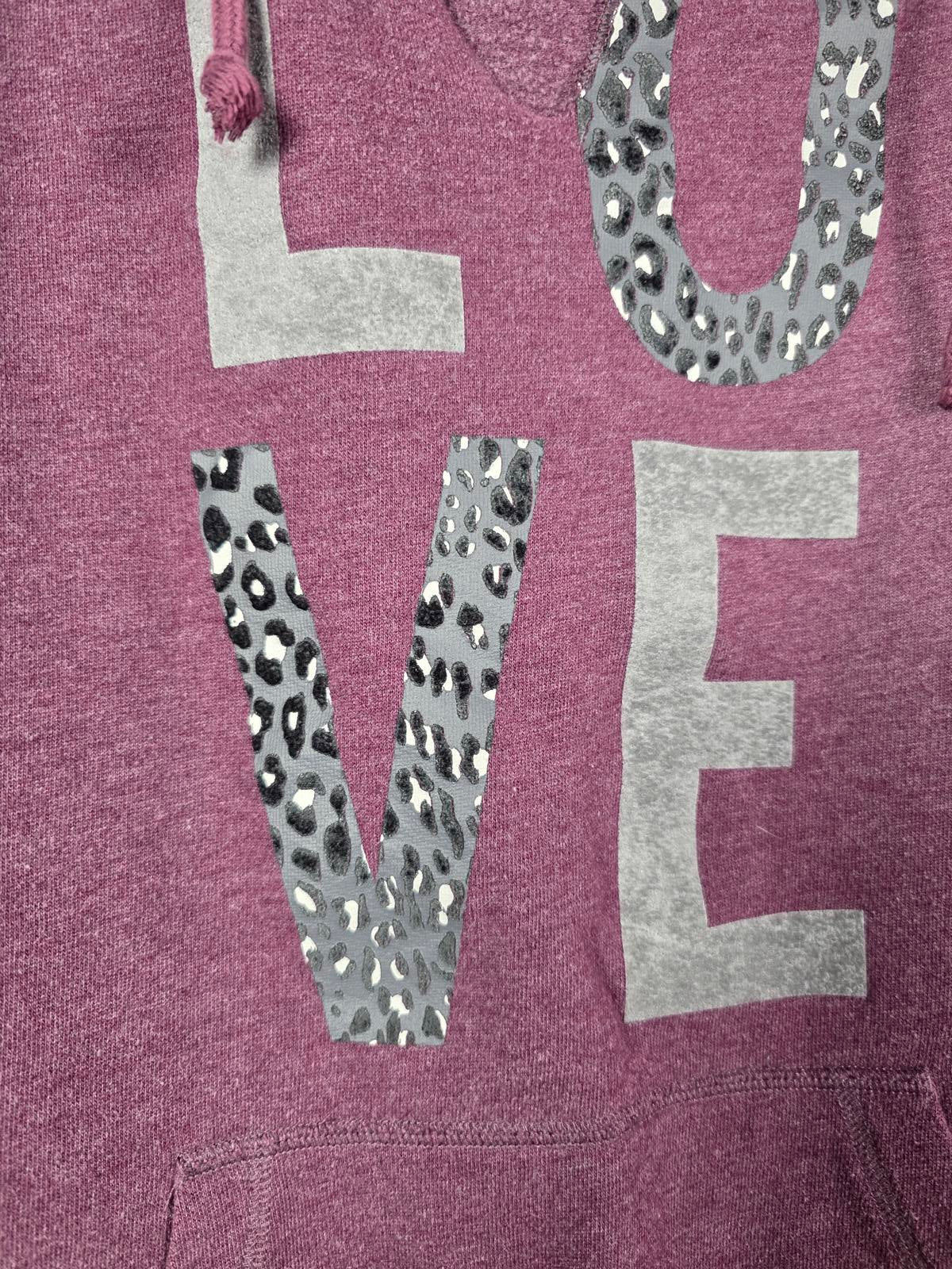 Victorias Secret Maroon V Neck Pullover Hoodie sweater CHEETAH LEOPARD LOVE Top