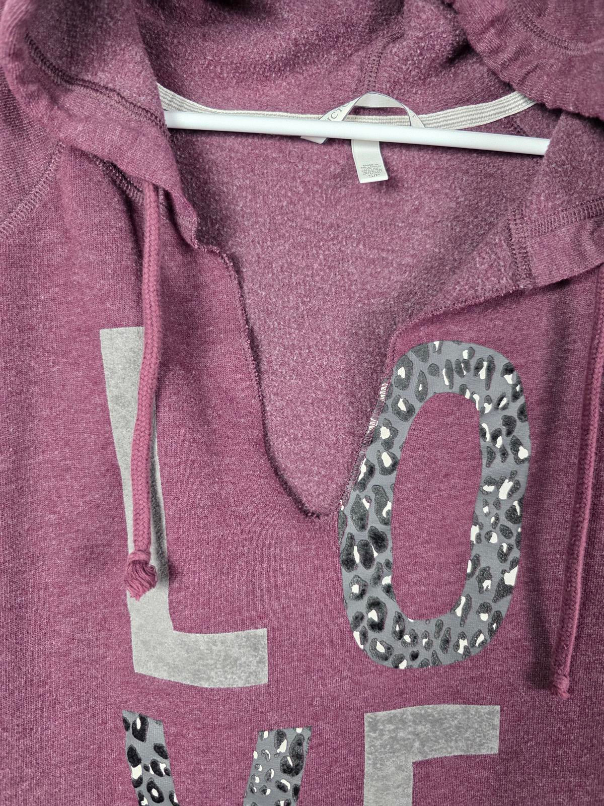 Victorias Secret Maroon V Neck Pullover Hoodie sweater CHEETAH LEOPARD LOVE Top