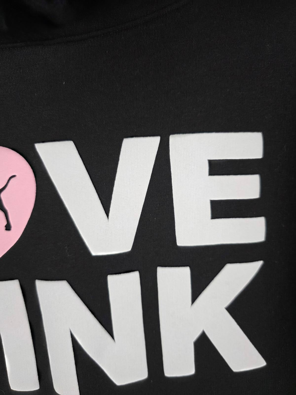 Victorias Secret Pink CAMPUS ORIGINALS black LOVE pullover hoodie sweater XS