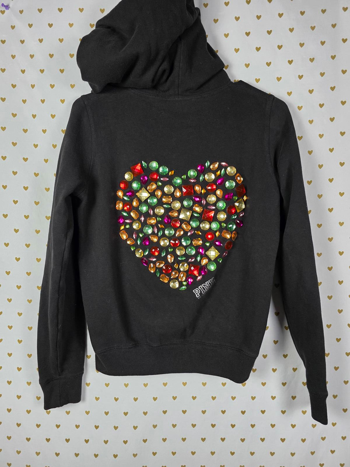 Victorias Secret Pink HTF RARE BLING GEMSTONES Heart Full Zip VTG Hoodie Jacket