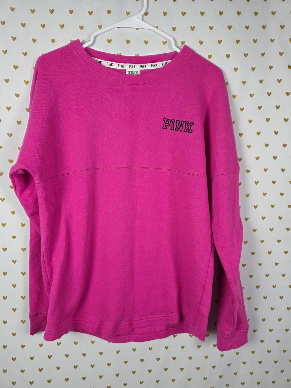 Victorias Secret Pink LOVE Pullover sweater Shirt logo SMALL Magenta