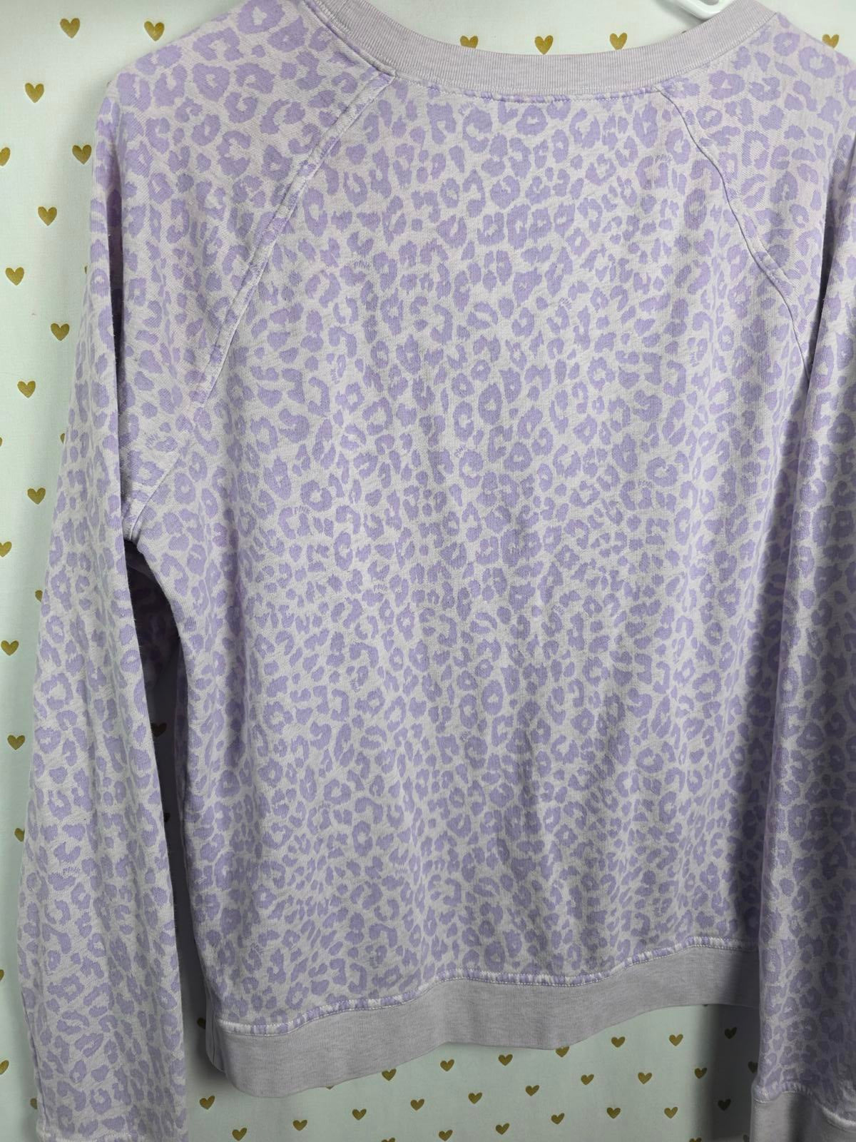 Victorias Secret PINK Cheetah Leopard Purple Logo Sweater Shirt MEDIUM