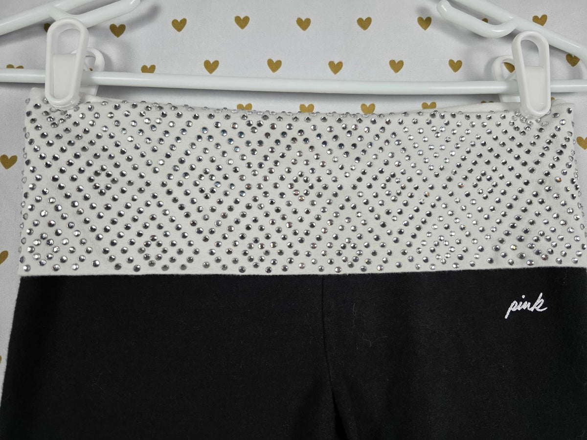 Victorias Secret PINK BLING Geometric Studded FOLDOVER Yoga Pants Skinny XS