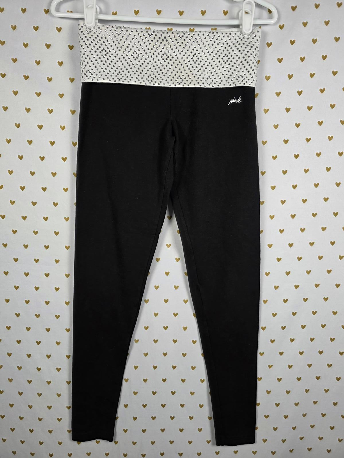 Victorias Secret PINK BLING Geometric Studded FOLDOVER Yoga Pants Skinny XS
