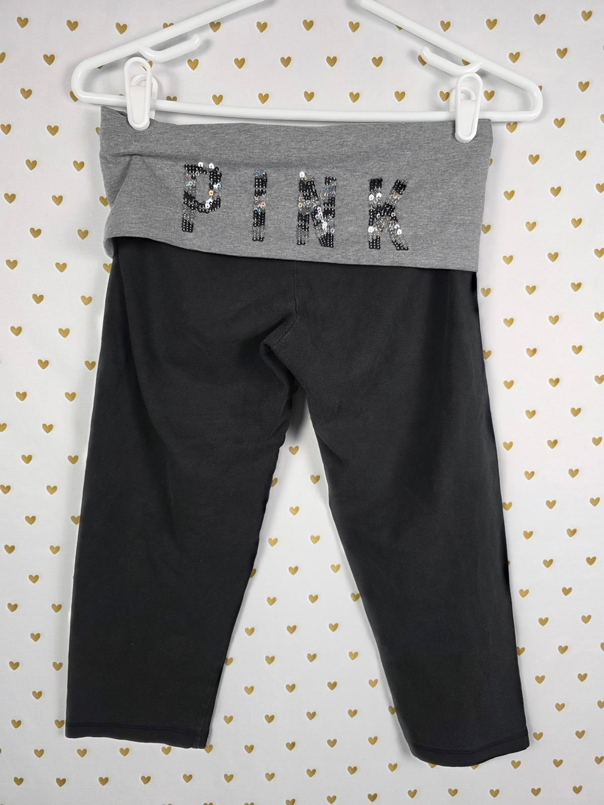 Victorias Secret PINK ZEBRA BLING Foldover Yoga Pants VINTAGE Capri SMALL