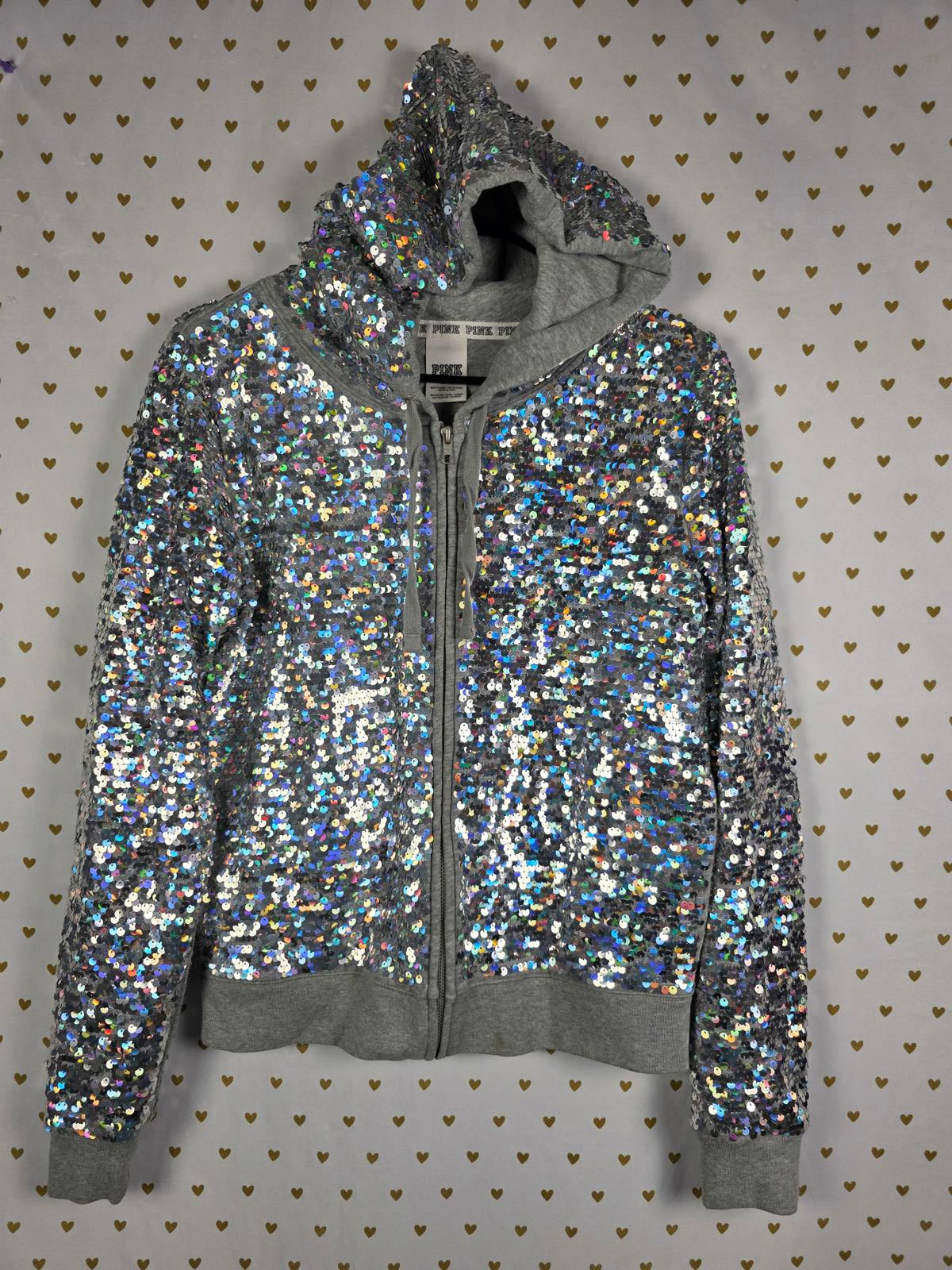 Victorias Secret Pink BLING 2013 FASHION SHOW FULL Sequined Silver Jacket SMALL