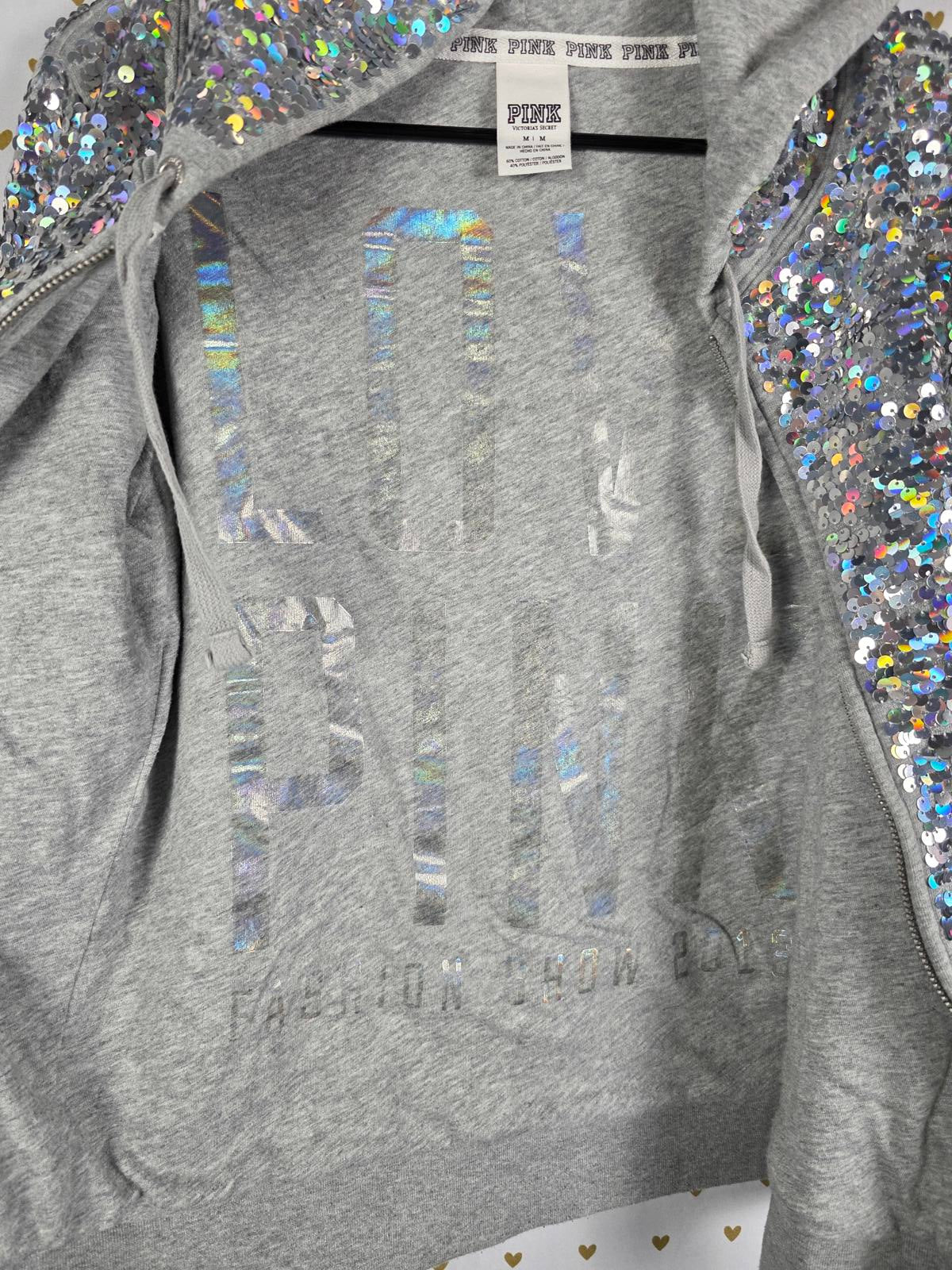 Victorias Secret Pink BLING 2013 FASHION SHOW FULL Sequined Silver Jacket SMALL