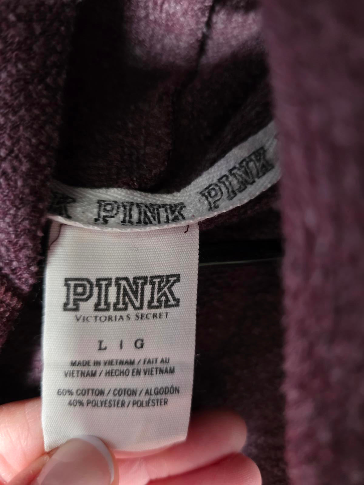 Victorias Secret Pink Maroon V Neck Hoodie Pullover Sweater LOVE Large