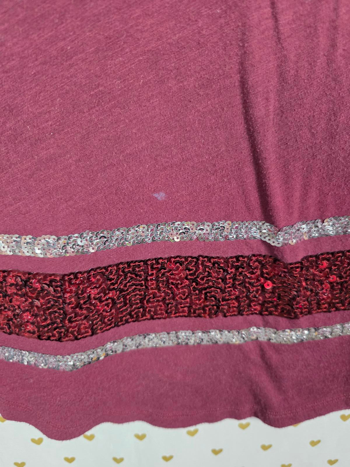 Victorias Secret PINK V neck long sleeve BLING red SEQUINED Tee shirt XS