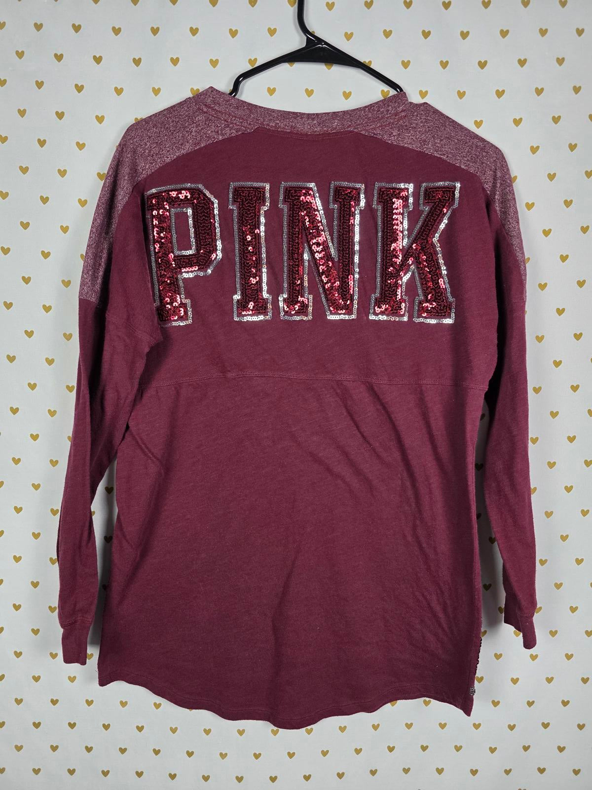 Victorias Secret PINK V neck long sleeve BLING red SEQUINED Tee shirt XS
