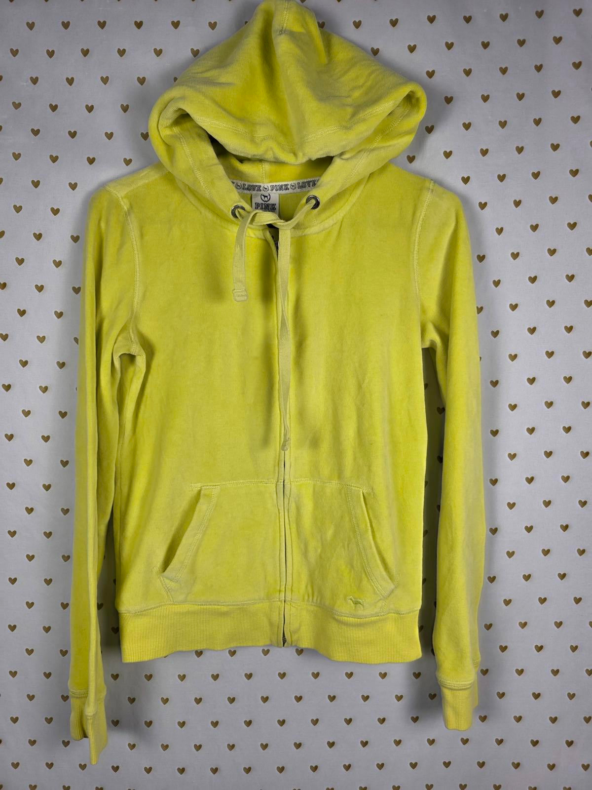 Victorias Secret Pink Y2K Vintage VELOUR Yellow Full Zip Hoodie Jacket LOVE  XS