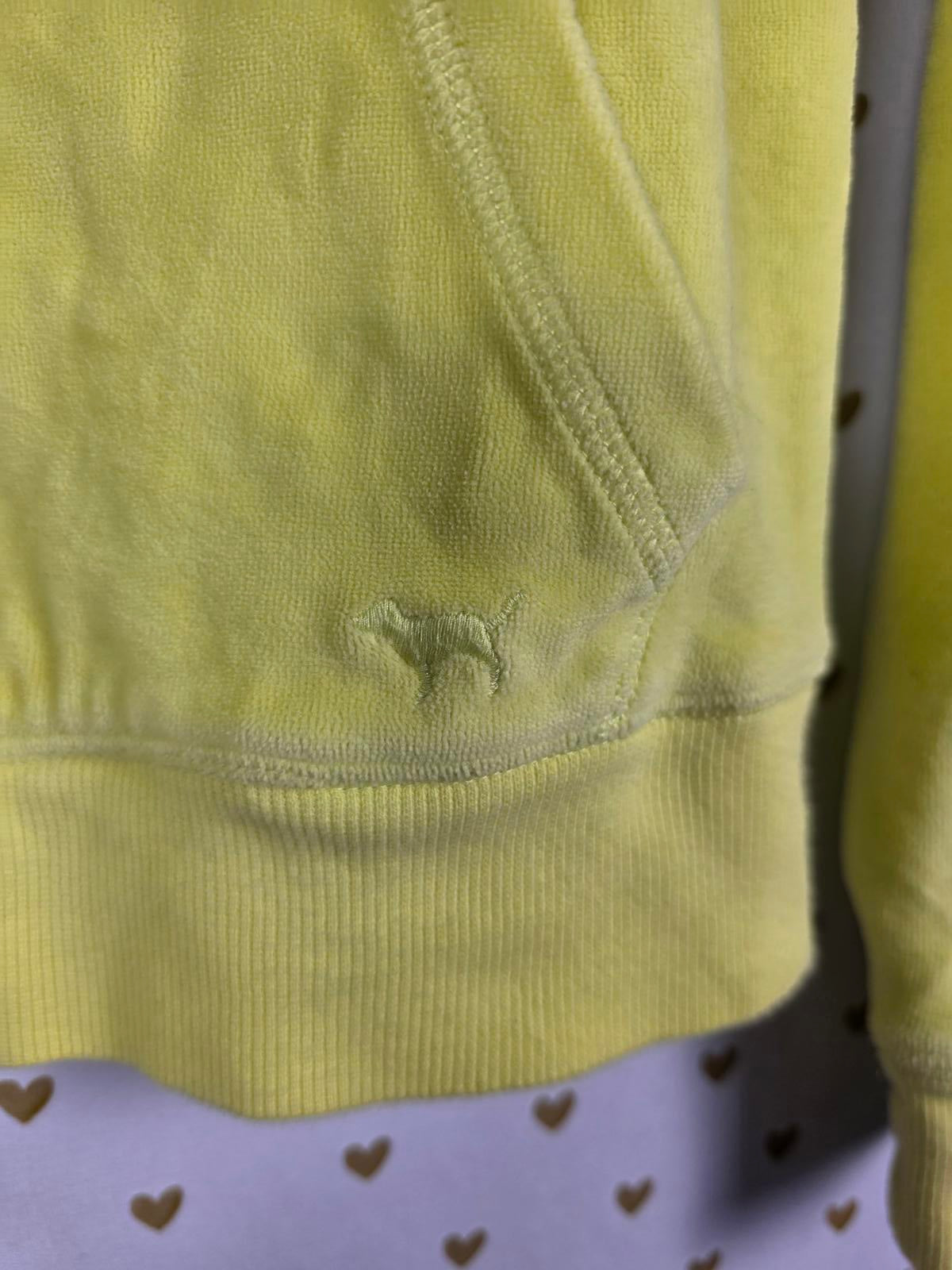 Victorias Secret Pink Y2K Vintage VELOUR Yellow Full Zip Hoodie Jacket LOVE  XS