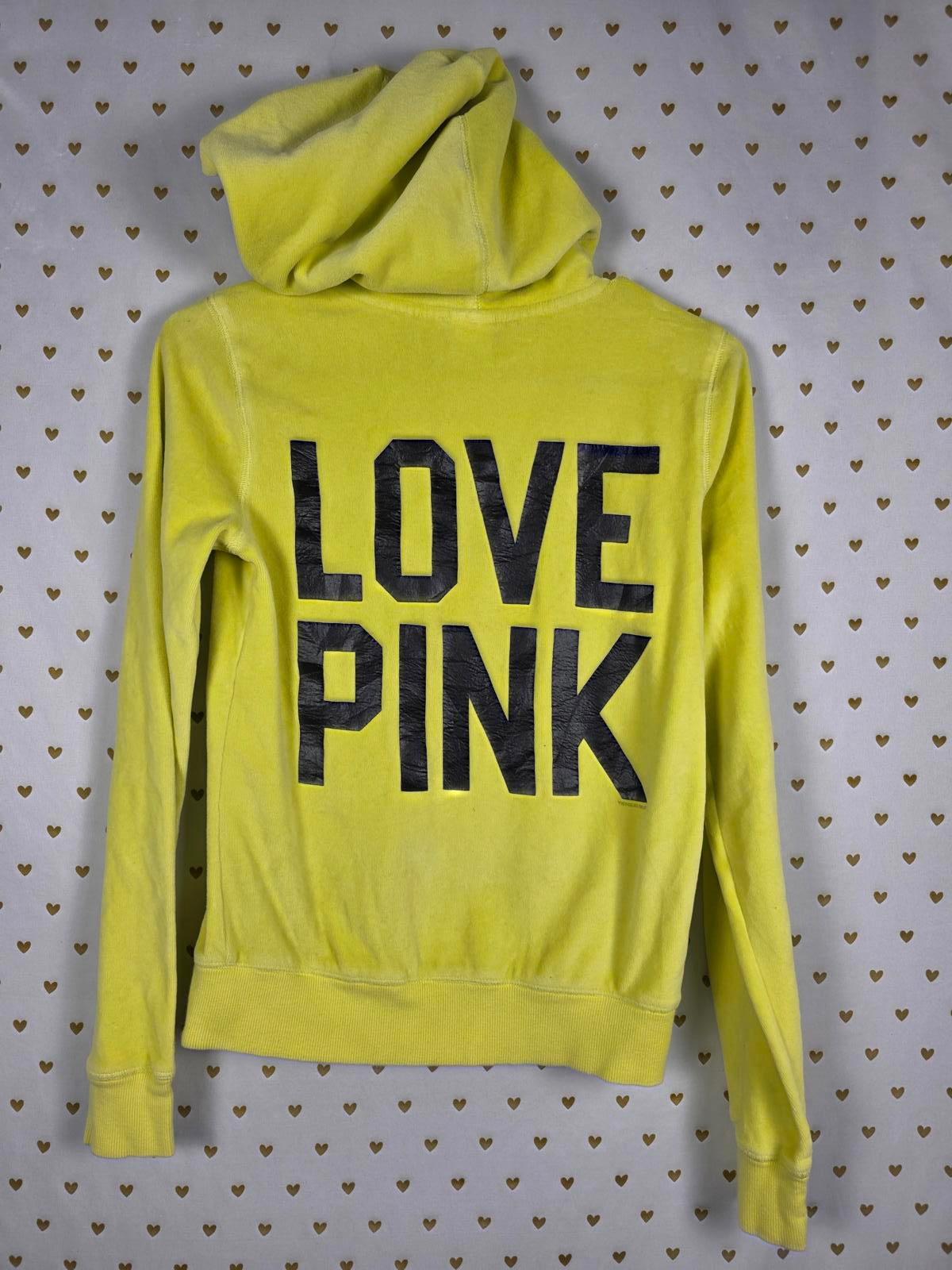 Victorias Secret Pink Y2K Vintage VELOUR Yellow Full Zip Hoodie Jacket LOVE  XS