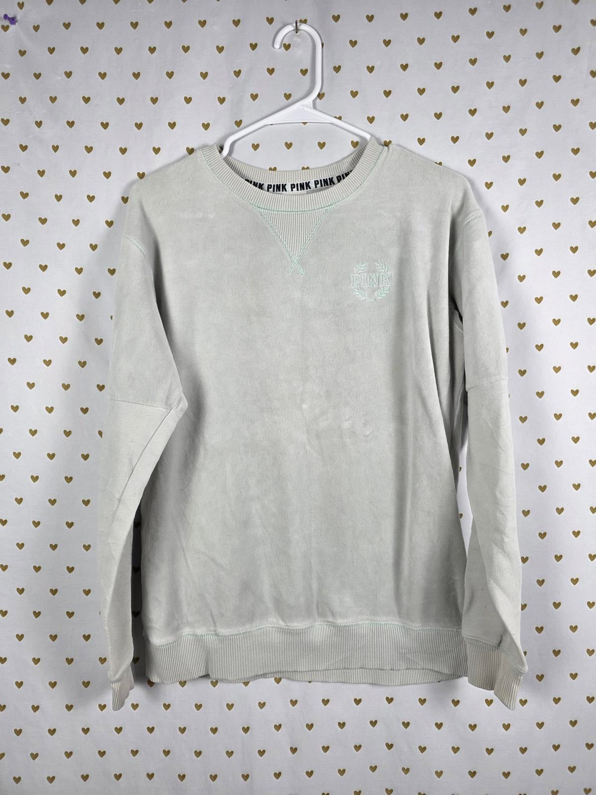 Victorias Secret Pink Vintage Style Crew Sweater Shirt Long Sleeve Grey XS