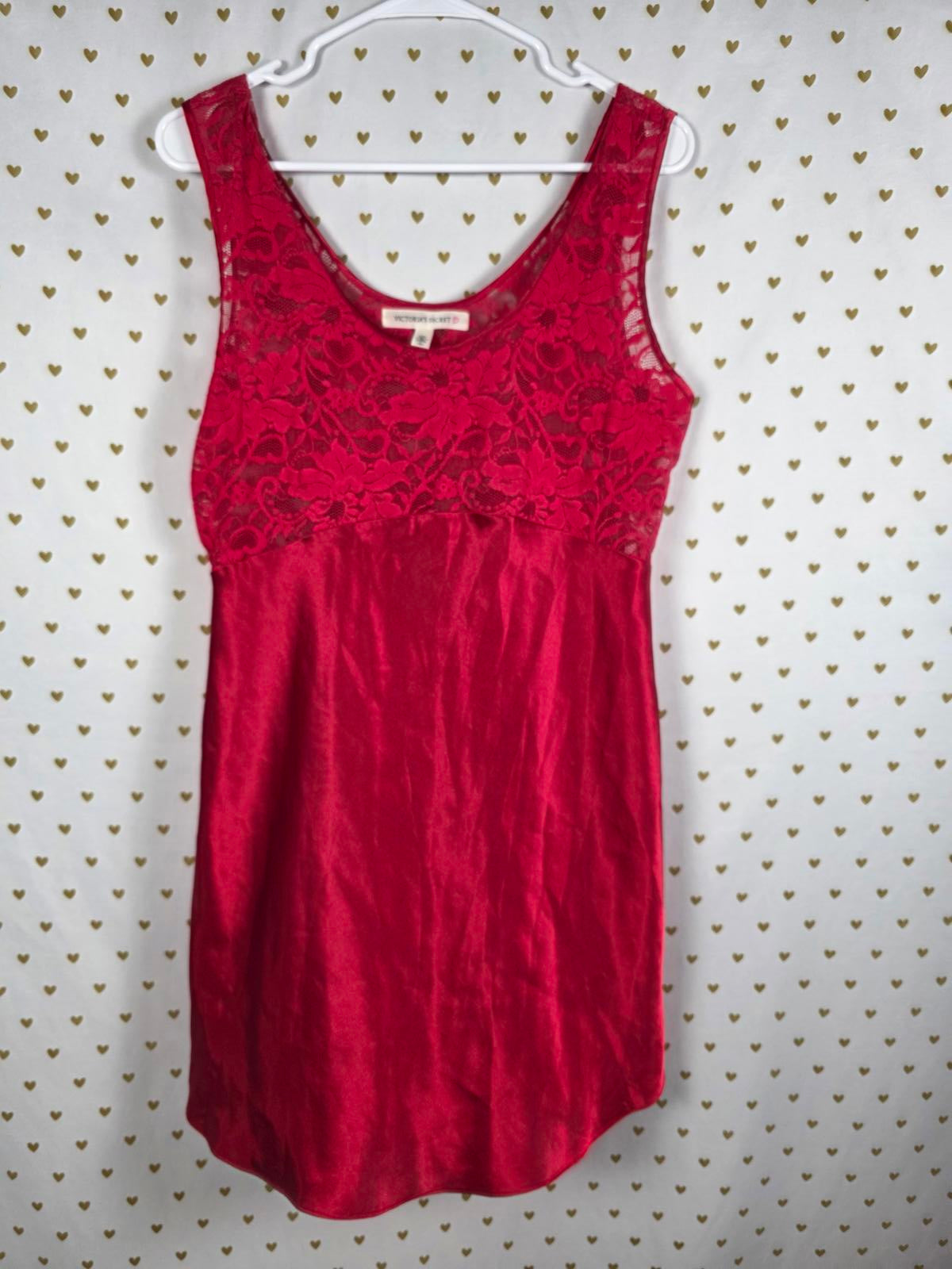 Victorias Secret VINTAGE Heart Label Satin LARGE Red Slip Dress Nightie Lingerie