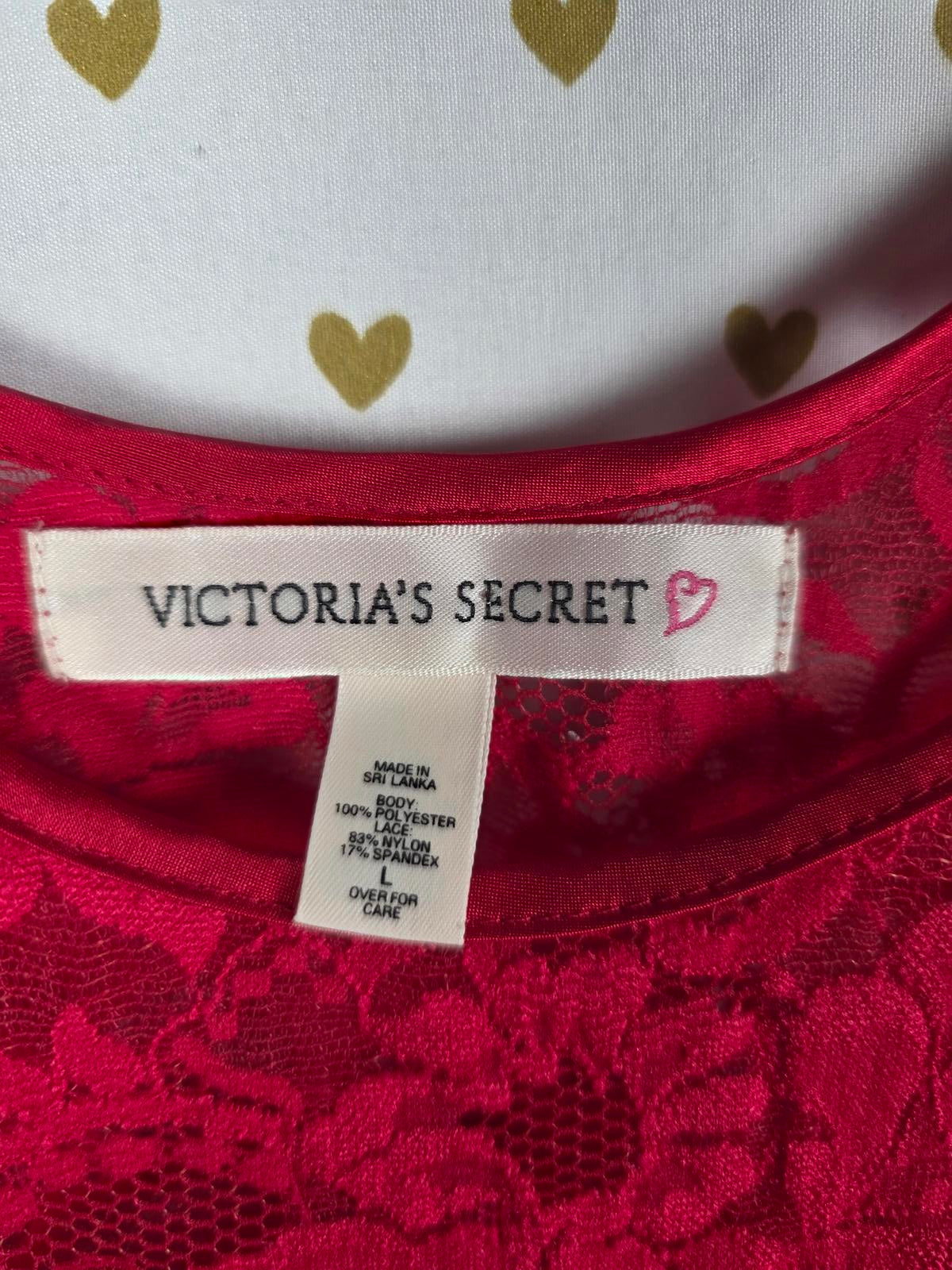 Victorias Secret VINTAGE Heart Label Satin LARGE Red Slip Dress Nightie Lingerie