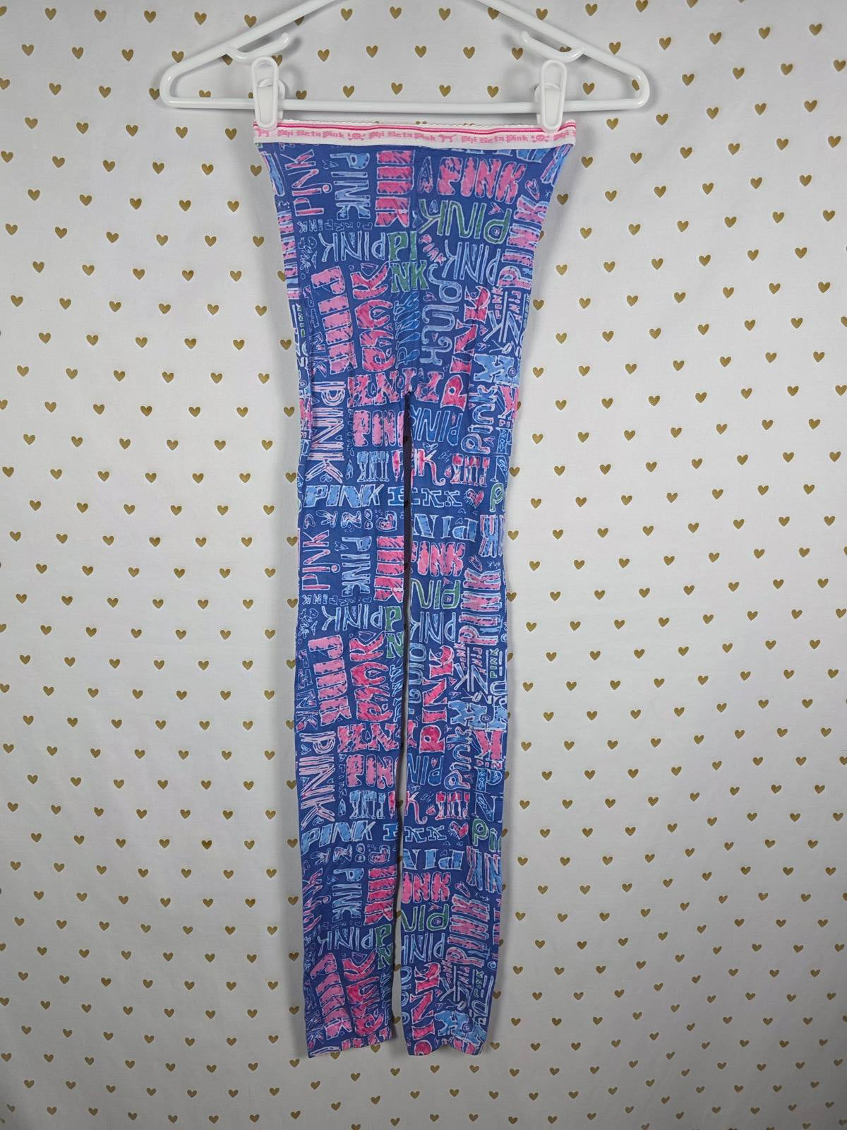 Victorias Secret PINK PHI BETA PINK VINTAGE RARE Logo Tights SMALL