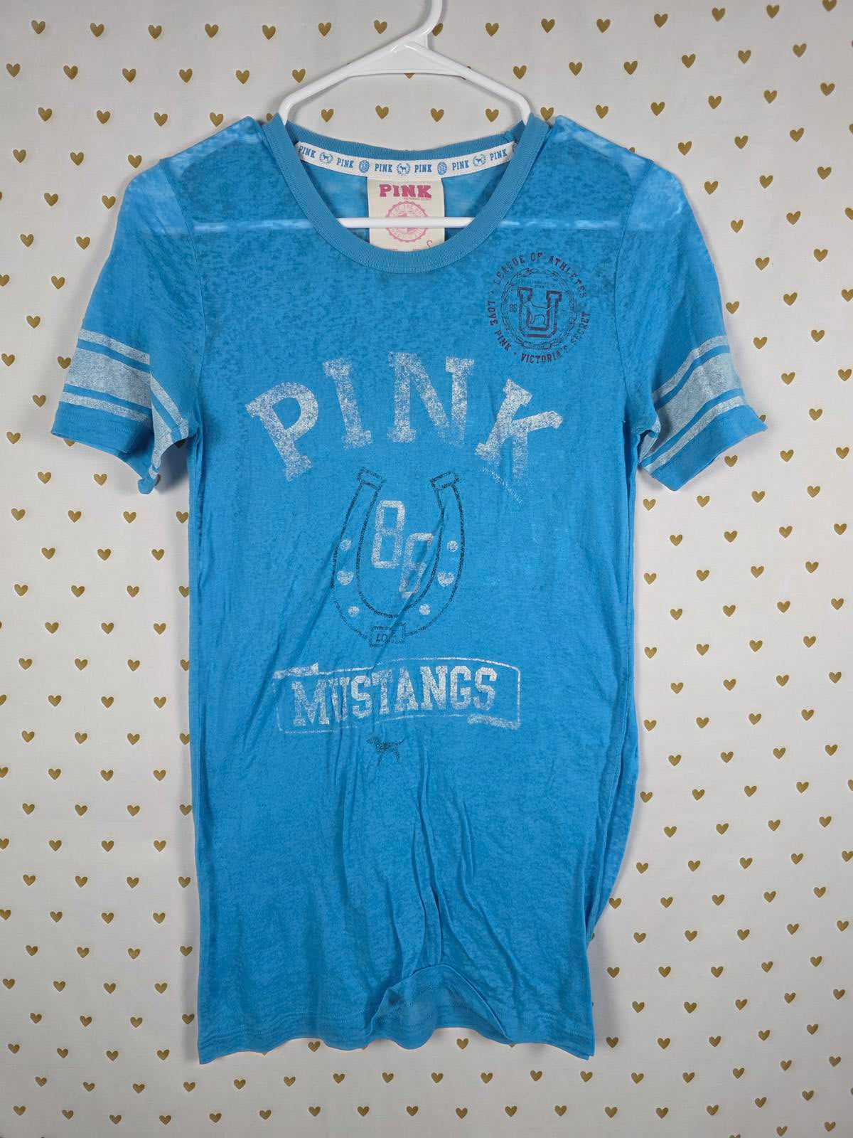 Victorias Secret PINK VINTAGE Semi Sheer Tee Shirt BLUE Small Y2k