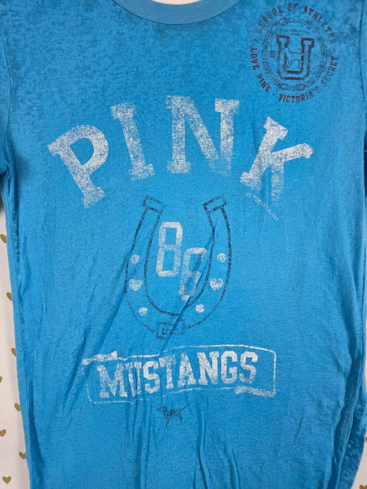 Victorias Secret PINK VINTAGE Semi Sheer Tee Shirt BLUE Small Y2k