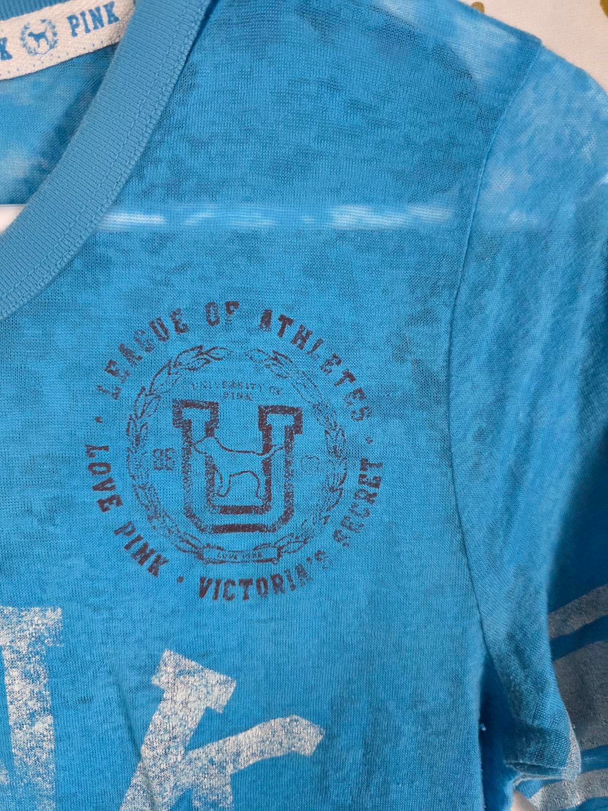 Victorias Secret PINK VINTAGE Semi Sheer Tee Shirt BLUE Small Y2k