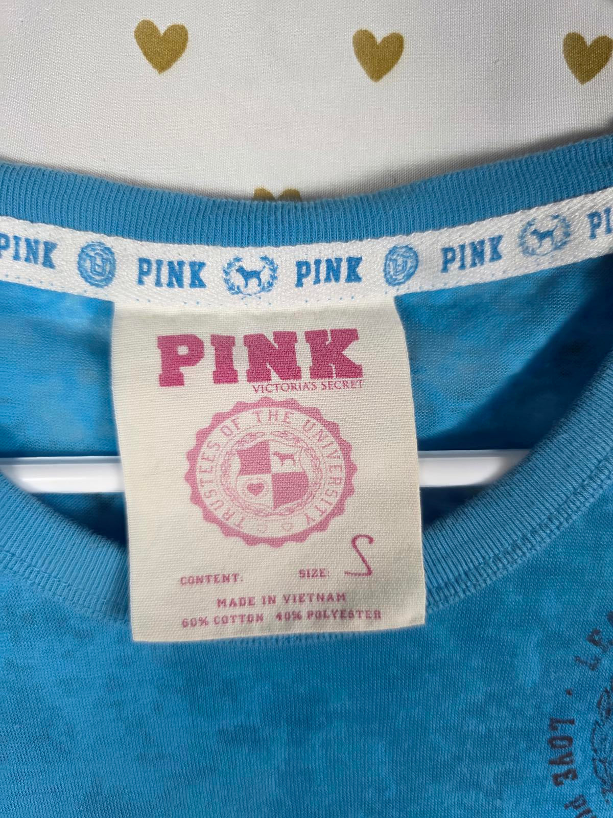 Victorias Secret PINK VINTAGE Semi Sheer Tee Shirt BLUE Small Y2k