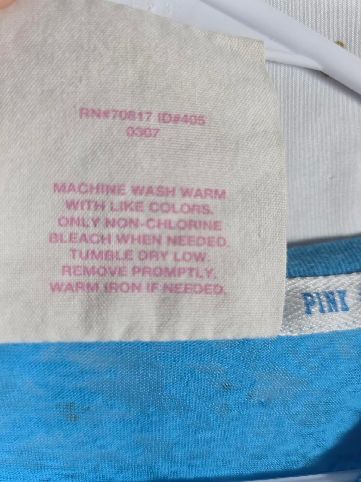 Victorias Secret PINK VINTAGE Semi Sheer Tee Shirt BLUE Small Y2k