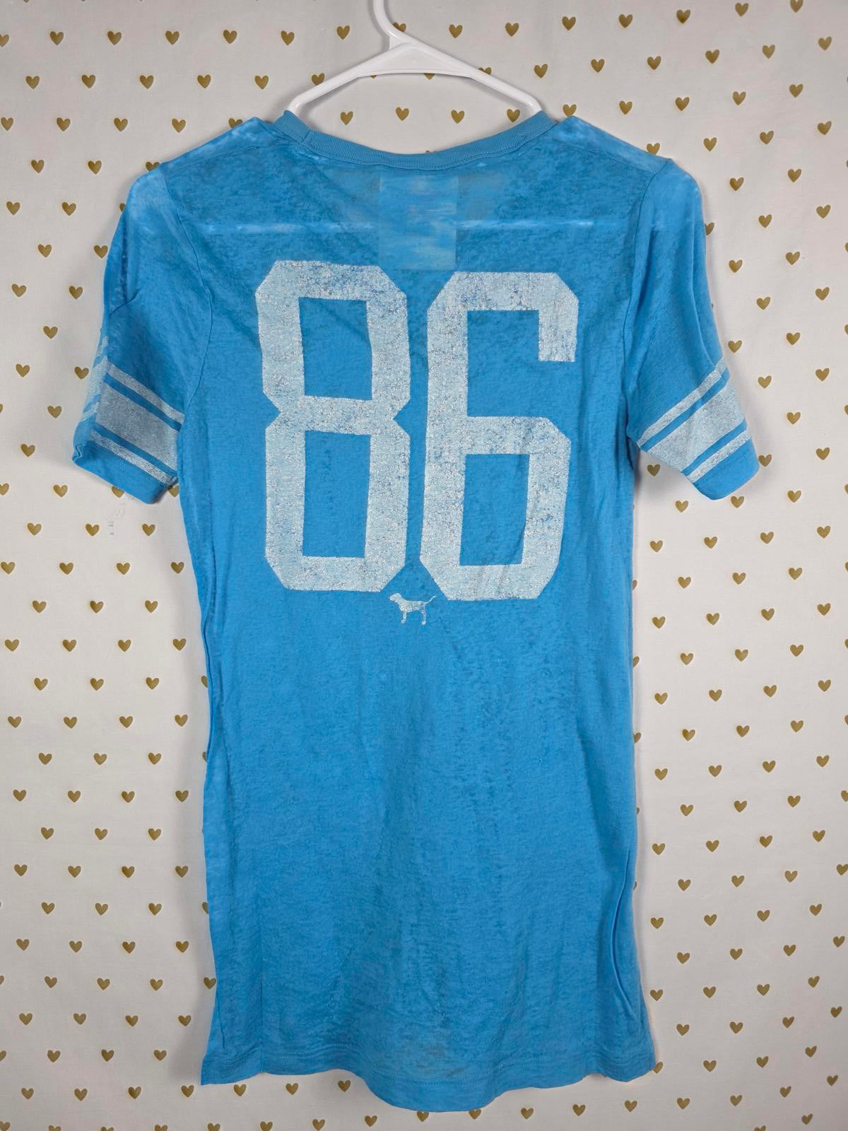 Victorias Secret PINK VINTAGE Semi Sheer Tee Shirt BLUE Small Y2k