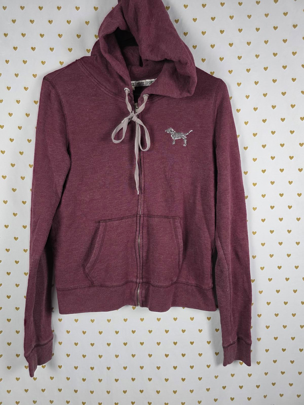 Victorias Secret Pink BLING SEQUINED Full Zip Hoodie Jacket Dog Logo SMALL