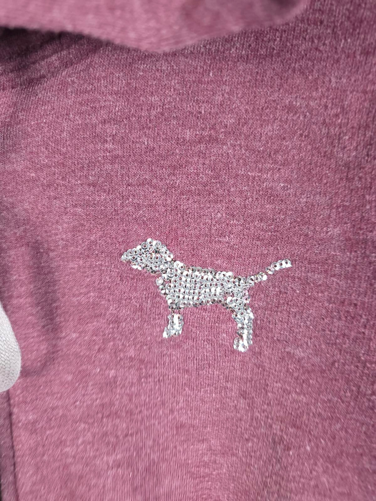 Victorias Secret Pink BLING SEQUINED Full Zip Hoodie Jacket Dog Logo SMALL