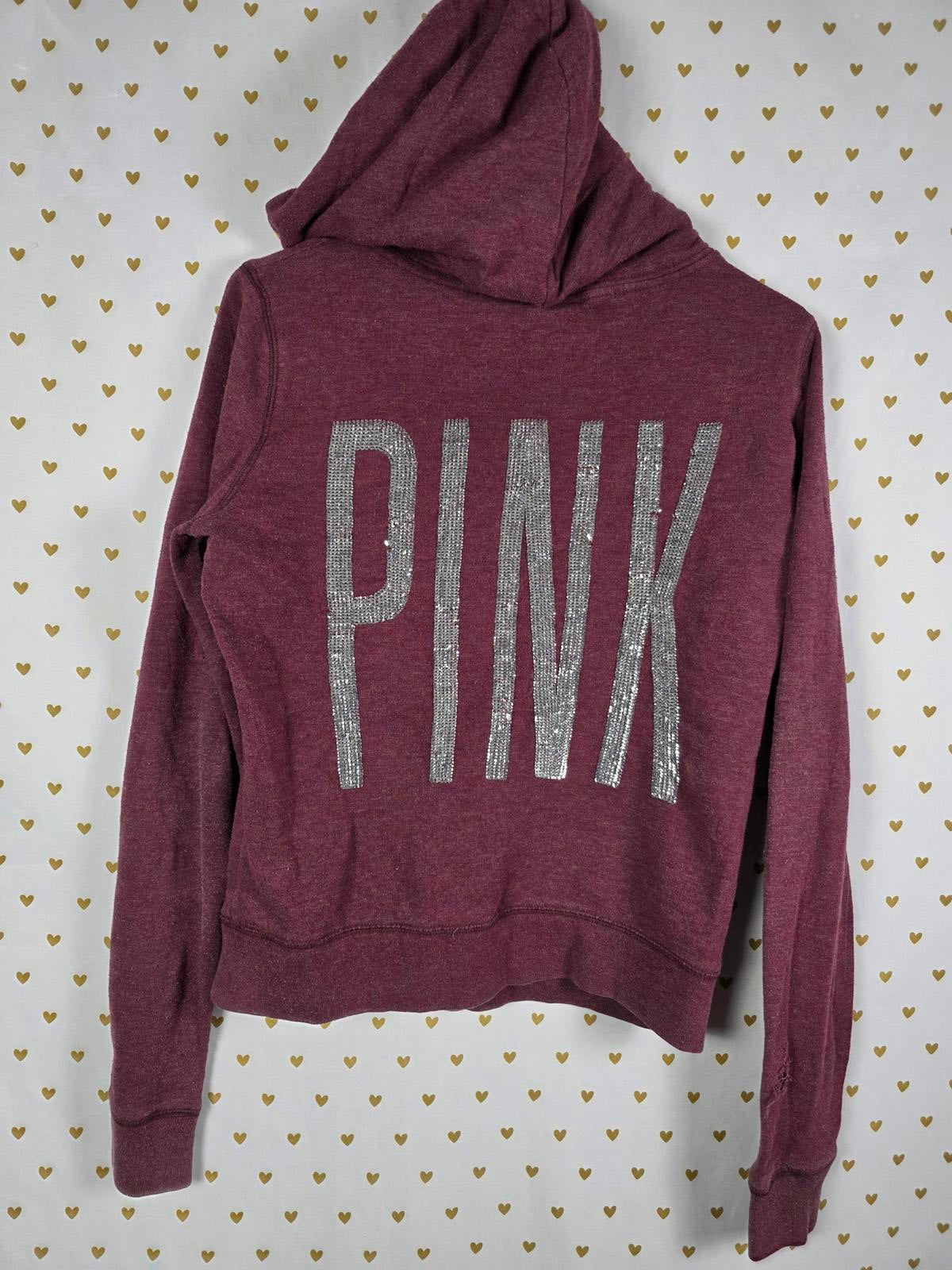 Victorias Secret Pink BLING SEQUINED Full Zip Hoodie Jacket Dog Logo SMALL