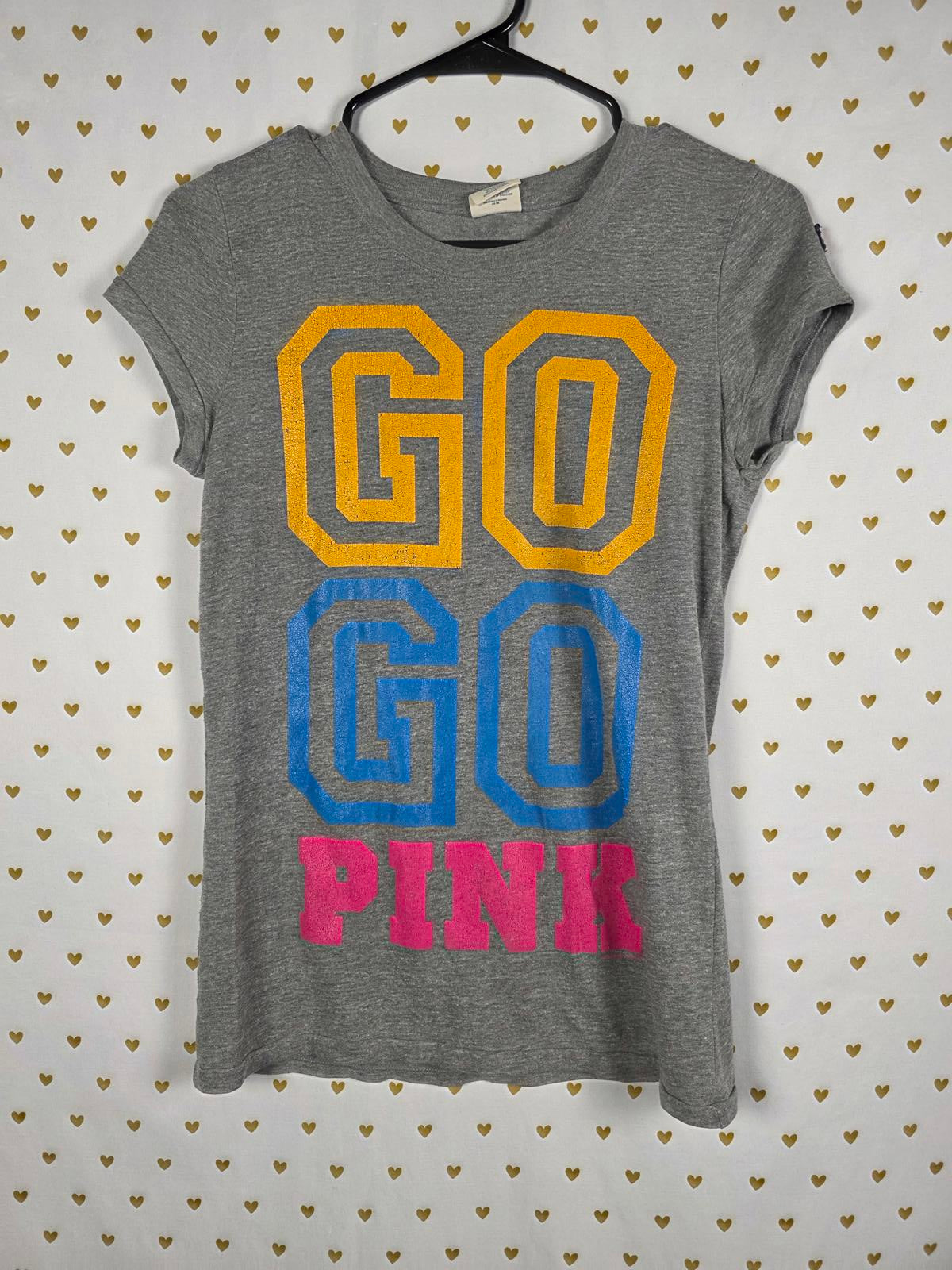 Victorias Secret PINK GO Grey Vintage Logo Tee shirt Y2k Cotton MEDIUM