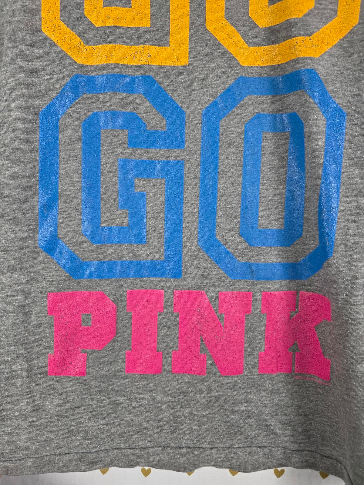 Victorias Secret PINK GO Grey Vintage Logo Tee shirt Y2k Cotton MEDIUM