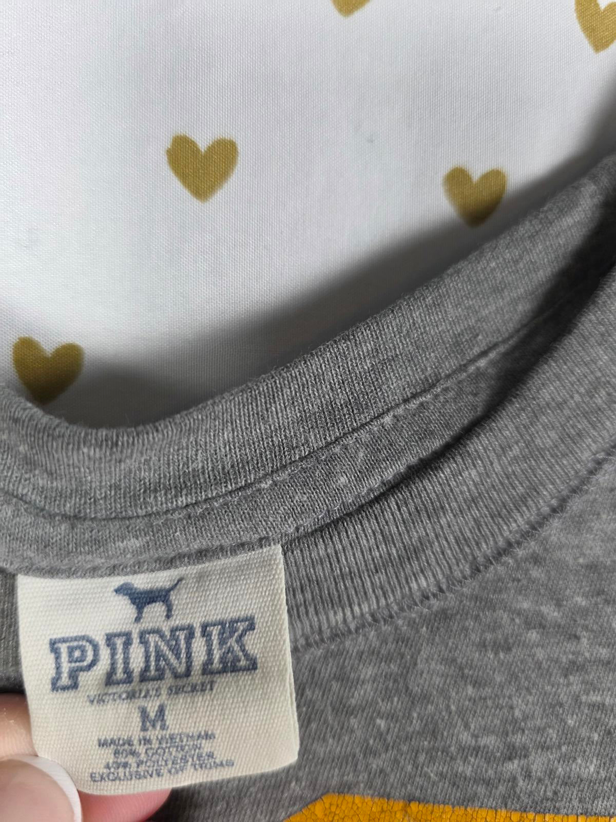 Victorias Secret PINK GO Grey Vintage Logo Tee shirt Y2k Cotton MEDIUM